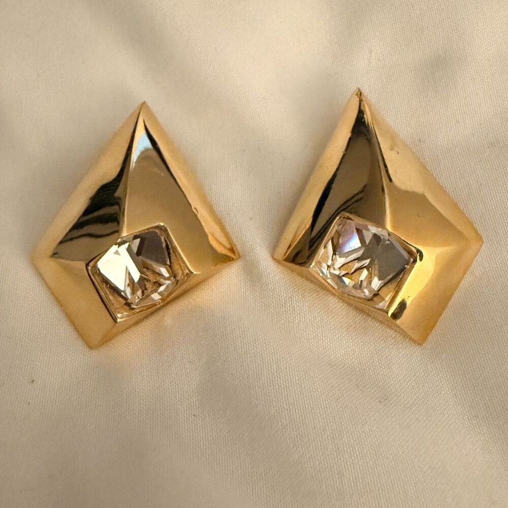 Givenchy Vintage Couture Crystal Pyramid Clip-on Earrings - Picture 3 of 11